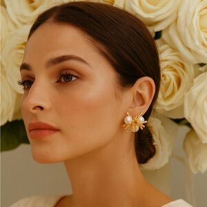 Golden Petal Pearl Earrings